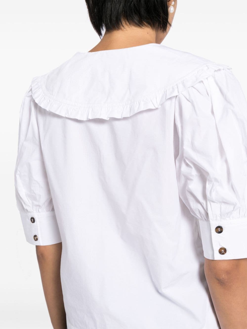 Ganni White Cotton Poplin Ruffled Trim Shirt image 3