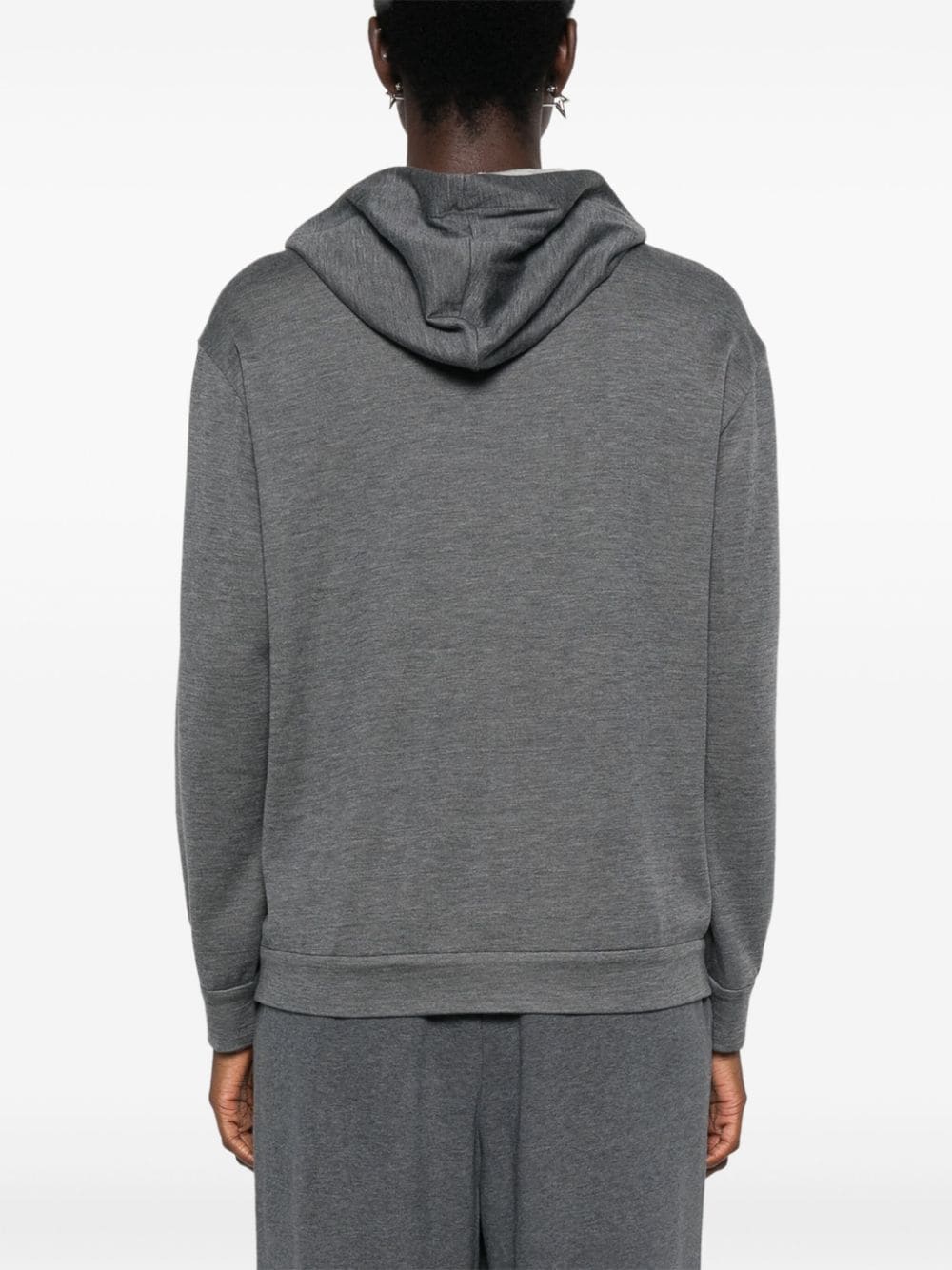 Brunello Cucinelli Grey Cotton Blend Hooded Sweater with Monili Chain Detail image 1