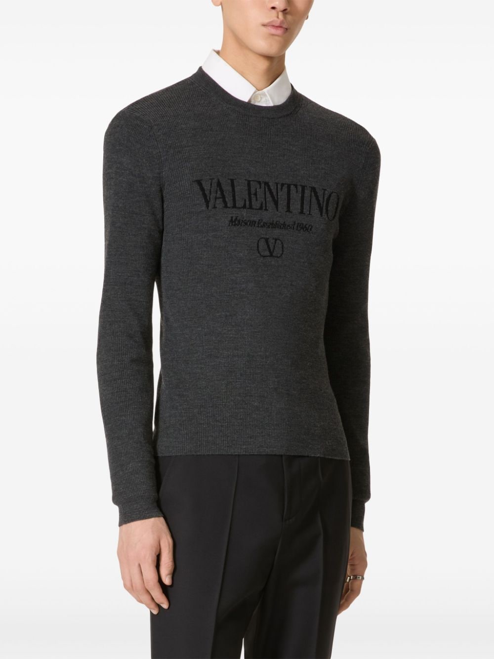 Valentino Garavani Grey Virgin Wool Intarsia-Knit Sweater image 1