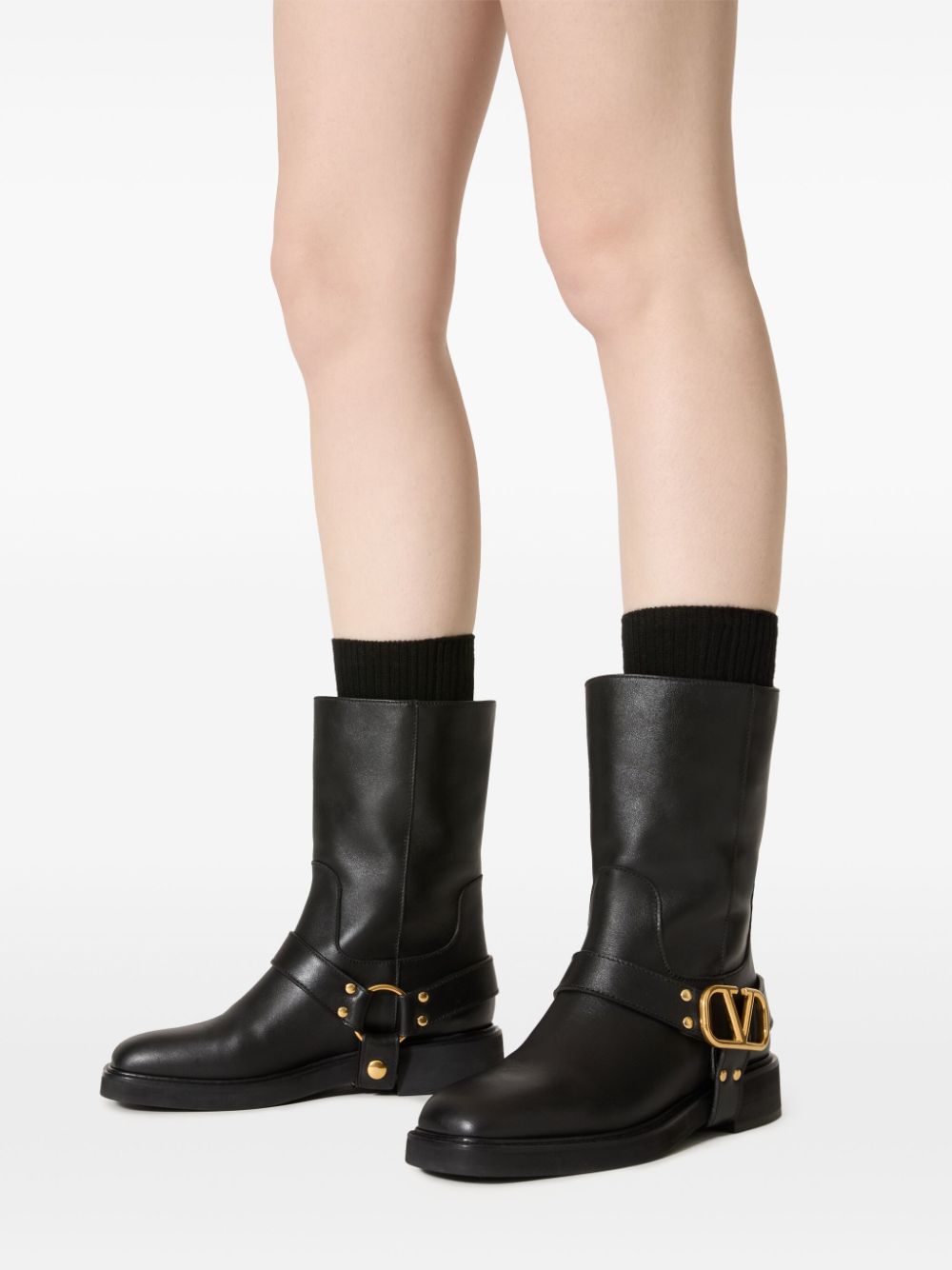 Valentino Garavani Black Leather VLogo Signature Slip-On Boots image 3