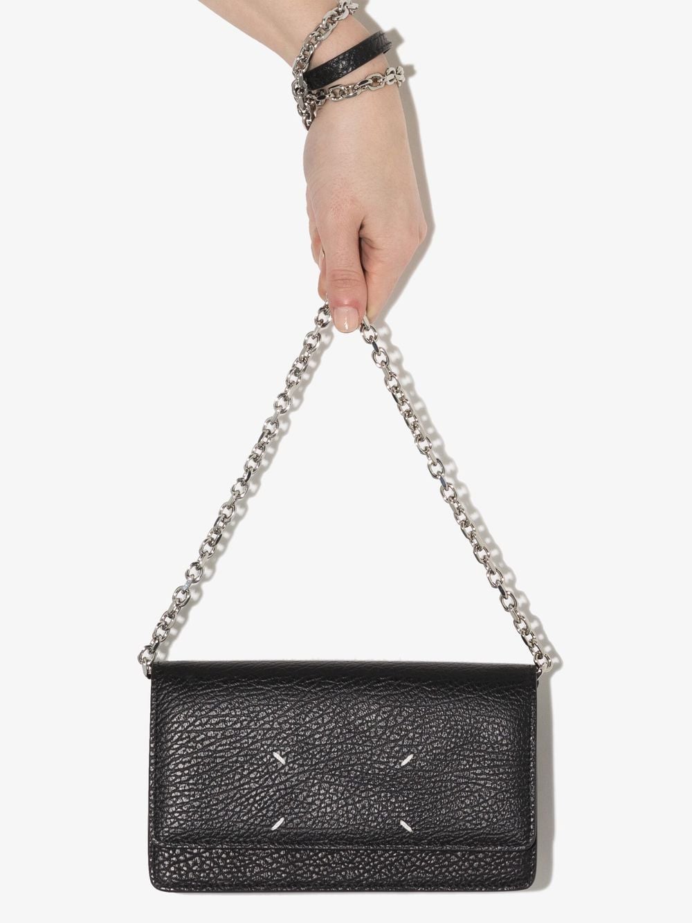 Maison Margiela Black Leather Wallet with Detachable Chain Strap image 4