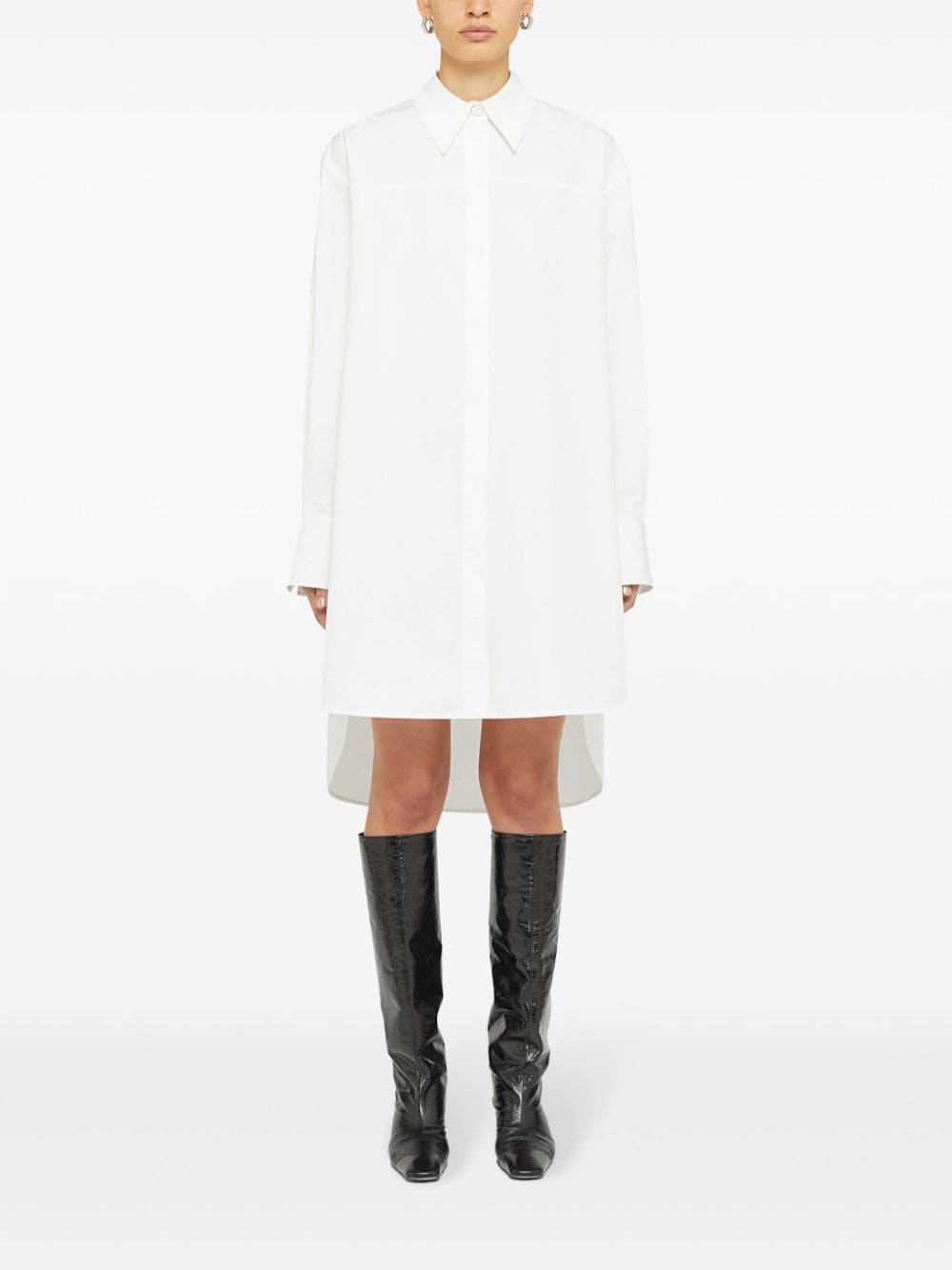 Jil Sander White Cotton Straight-Point Collar Dress image 3