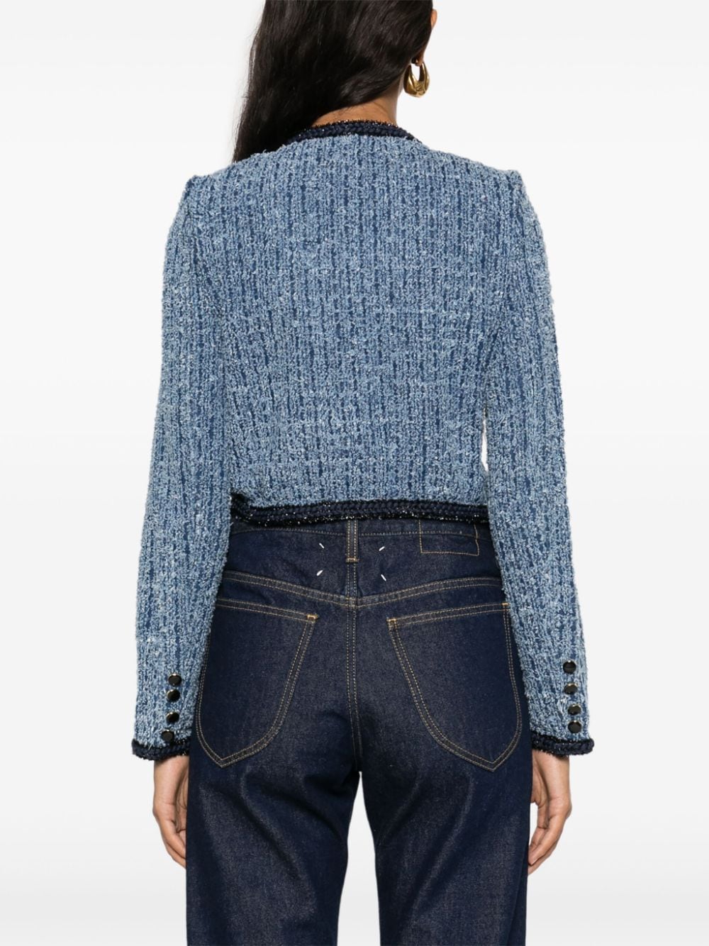 Blue Ripped Denim Jacket with Lurex Trim image 1