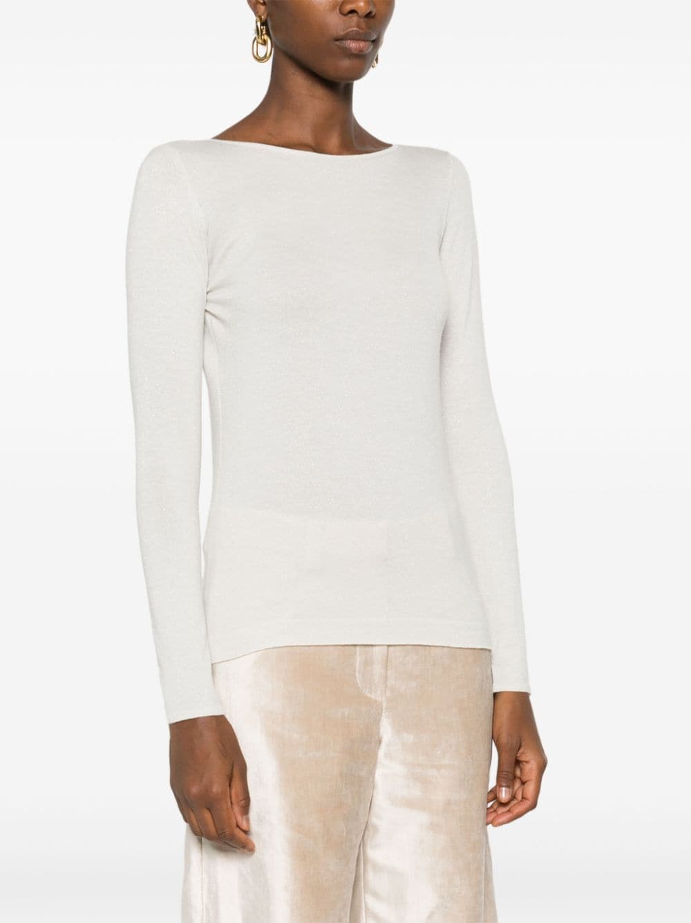 Brunello Cucinelli White Cashmere Sweater with Lurex Detail image 2