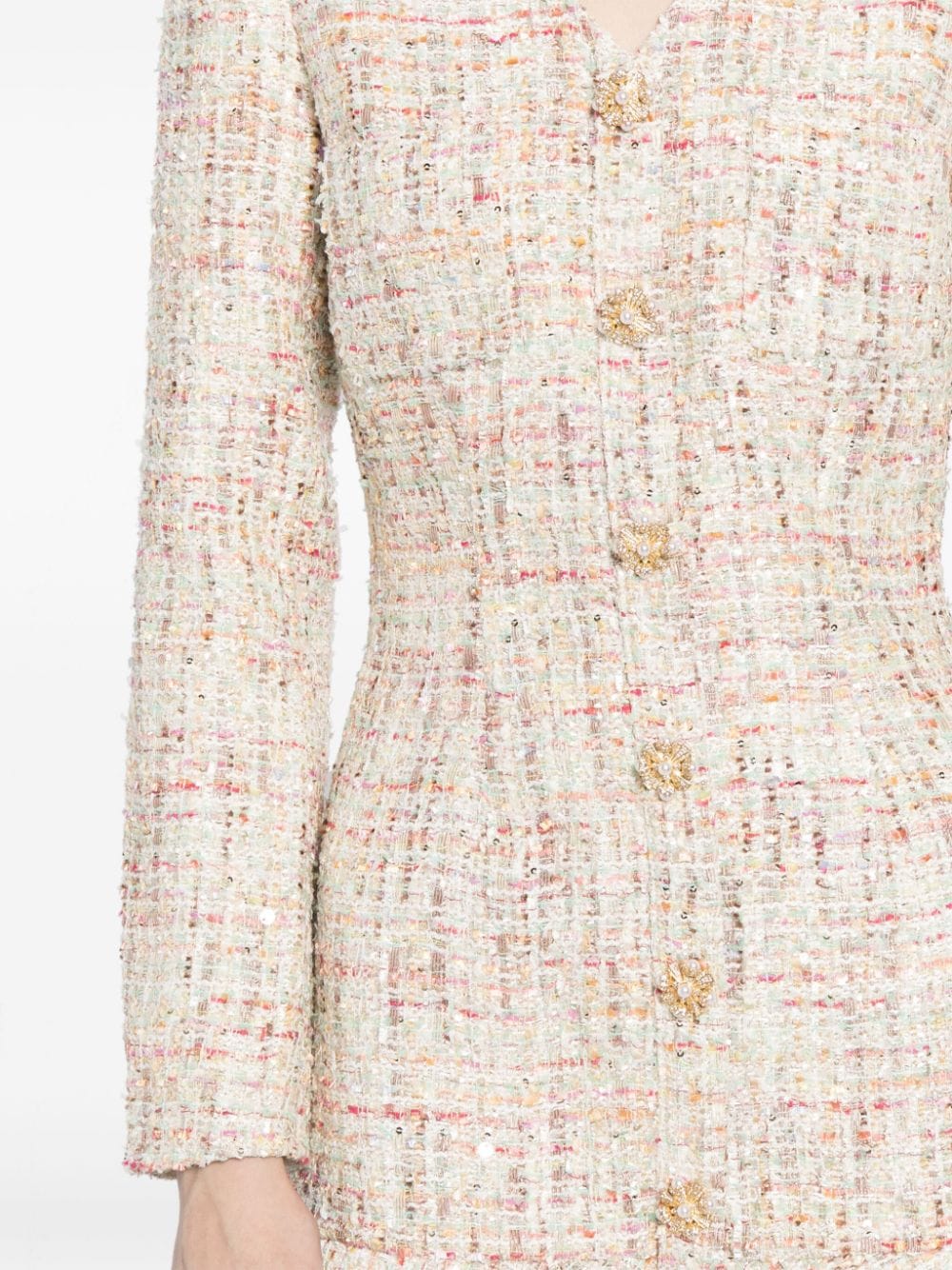 Multicolor Tweed Peplum Dress with Pearl Buttons image 1