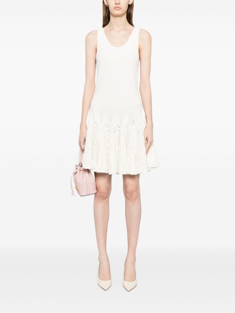 Alaia White Cotton Crochet Knit Sleeveless Dress image 3