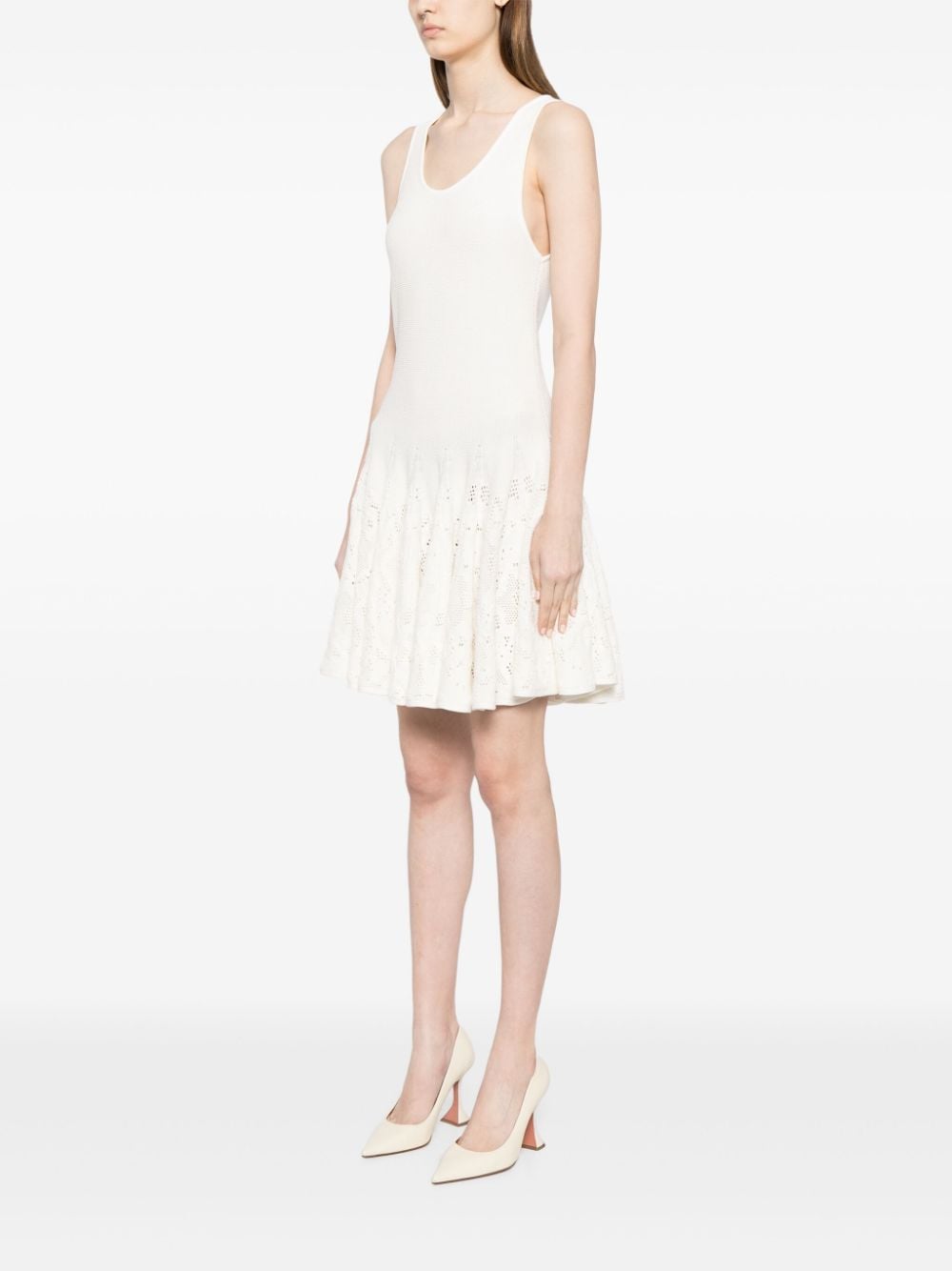 Alaia White Cotton Crochet Knit Sleeveless Dress image 4