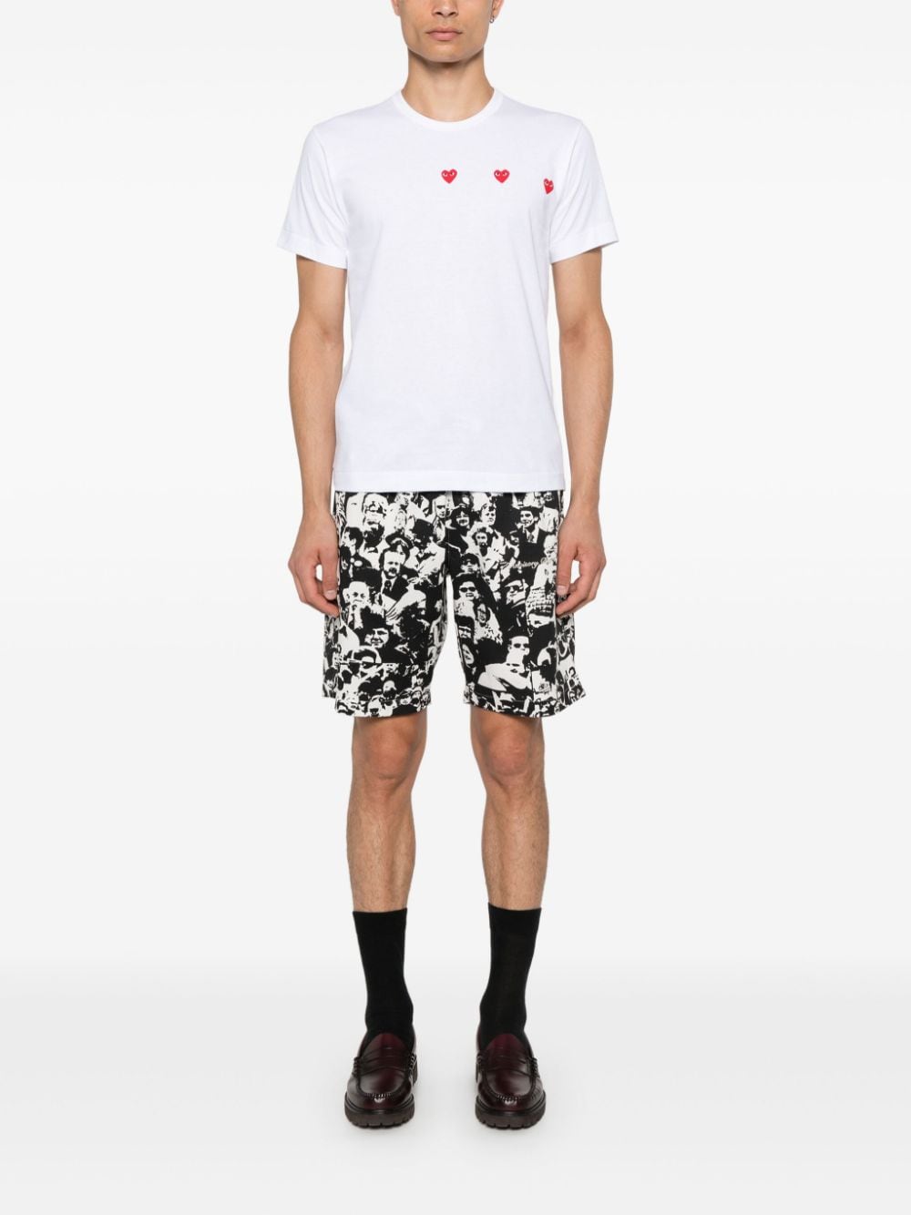 Comme des Garçons Play White Triple Hearts T-Shirt image 2