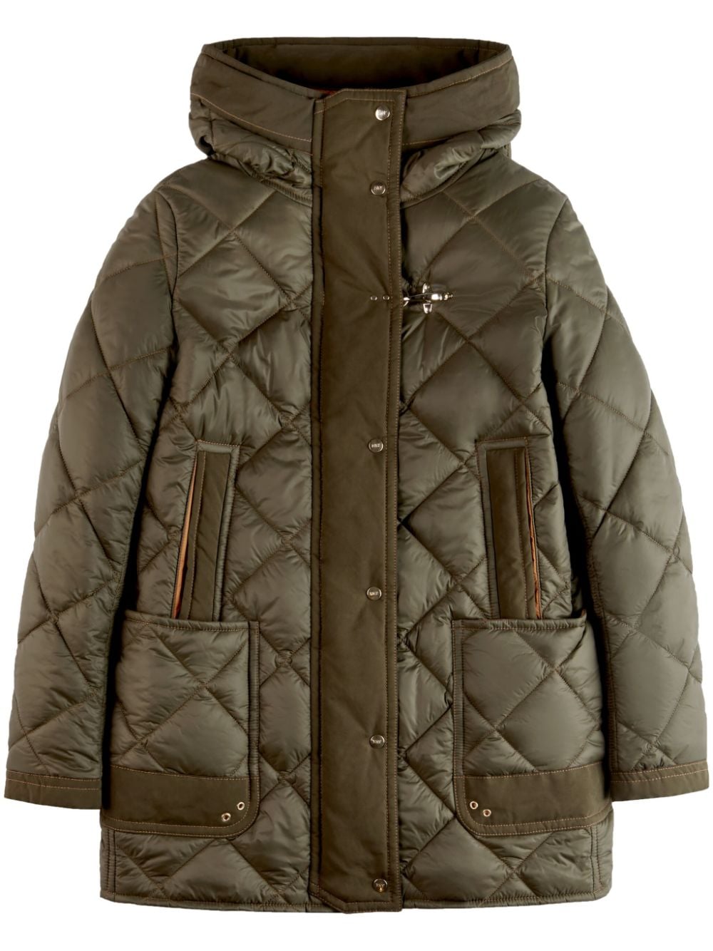 Fay Women's Green Padded Ganci Detail Quilted Coat image 0