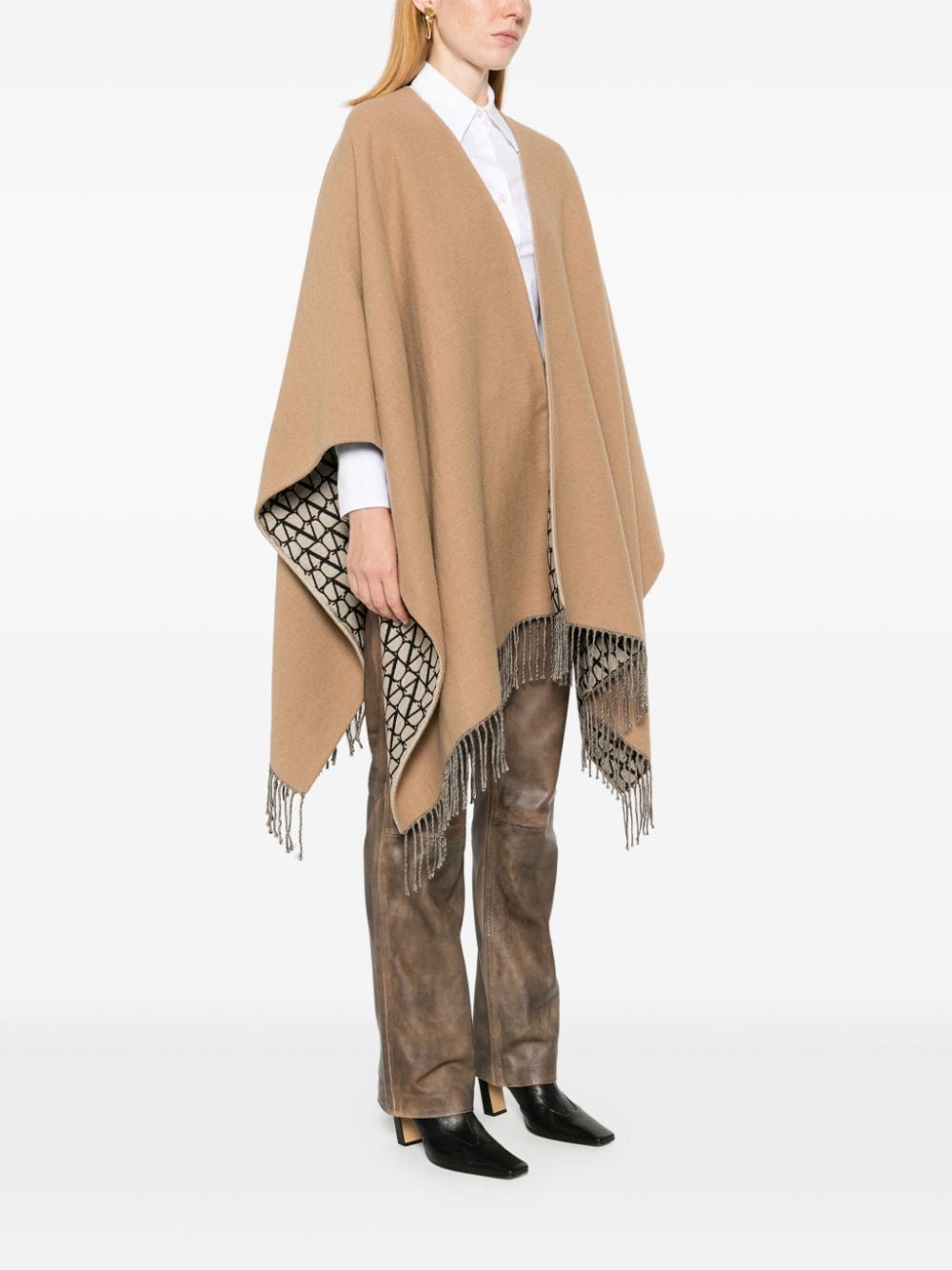 Valentino Camel Virgin Wool-Silk Blend Cape Jacket image 1