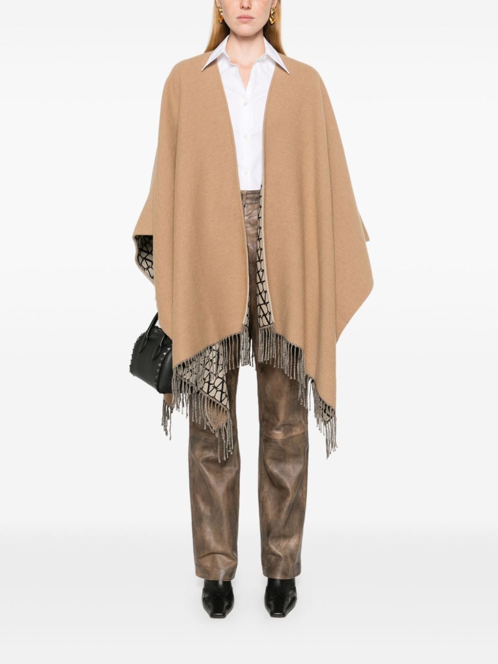 Valentino Camel Virgin Wool-Silk Blend Cape Jacket image 3