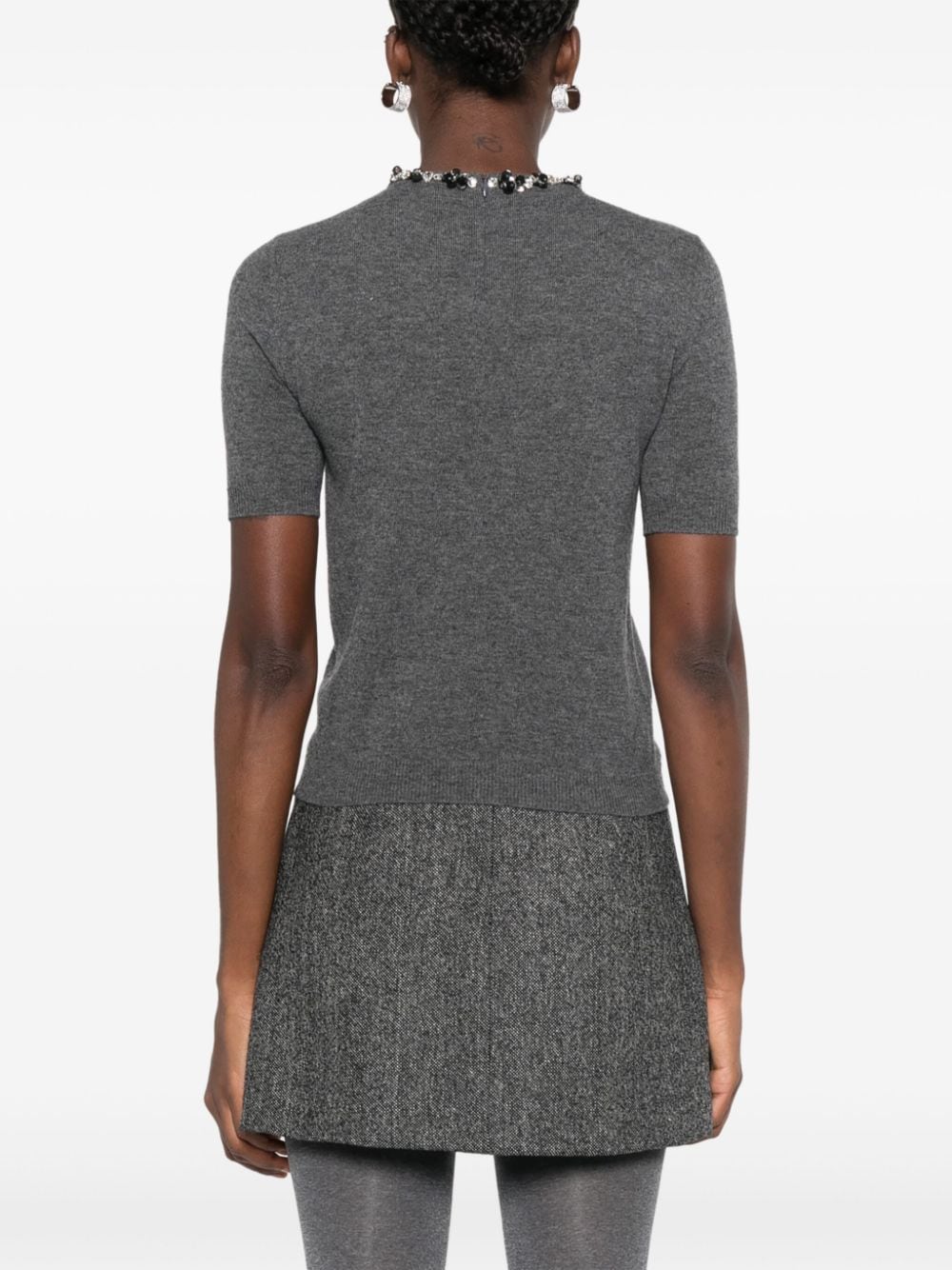 Valentino Garavani Grey Wool Knit Top with Sequin Embellishments image 1