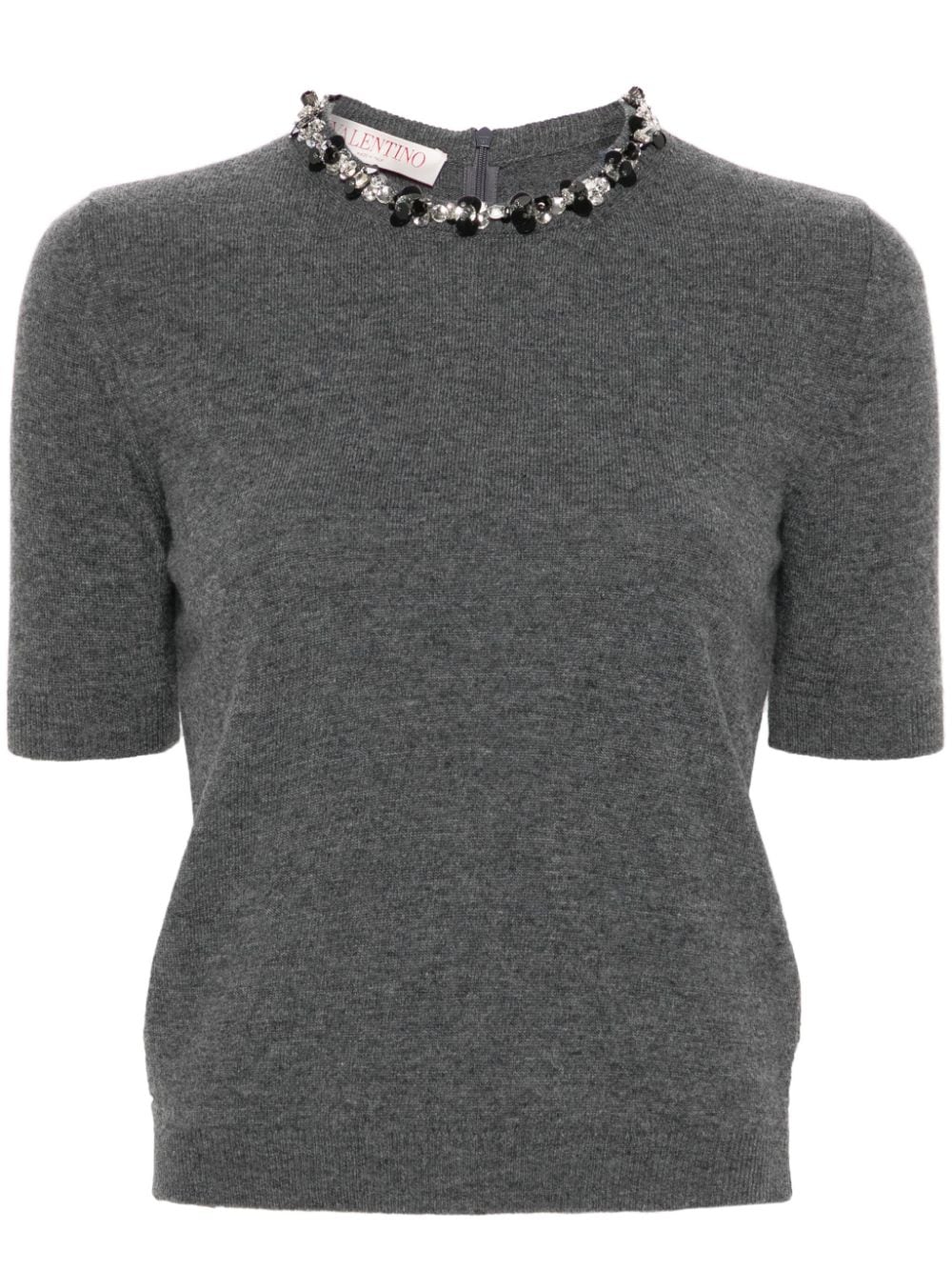 Valentino Garavani Grey Wool Knit Top with Sequin Embellishments image 0