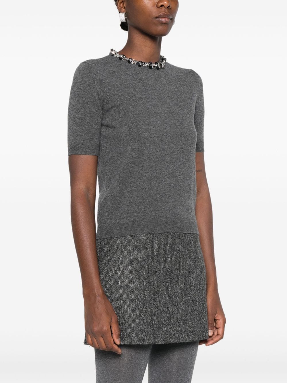 Valentino Garavani Grey Wool Knit Top with Sequin Embellishments image 2