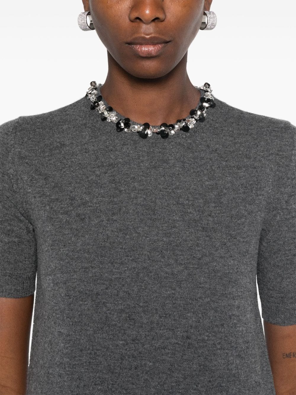 Valentino Garavani Grey Wool Knit Top with Sequin Embellishments image 3