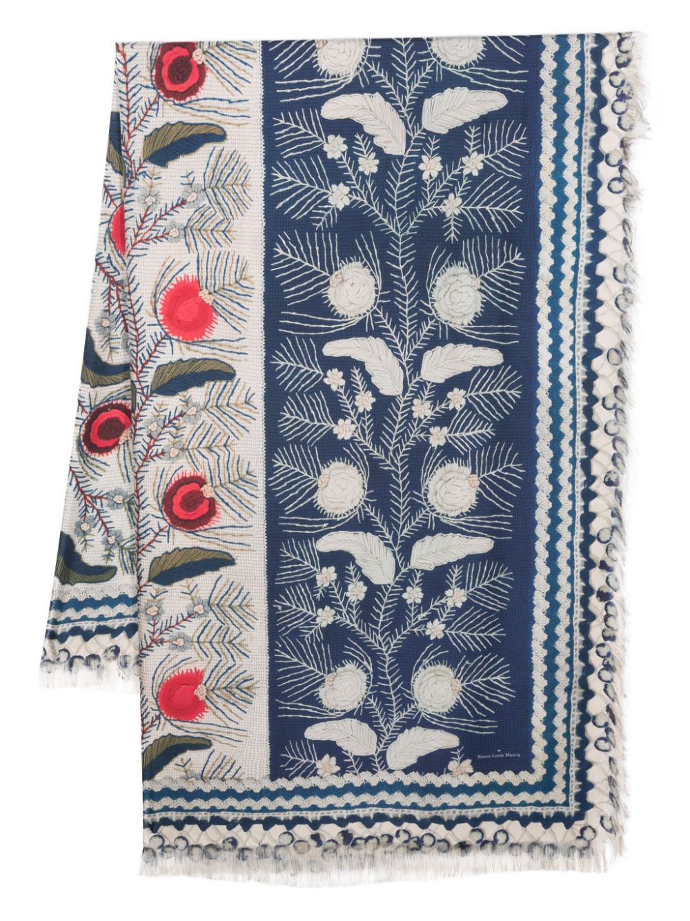 Pierre Louis Mascia Blue Silk Scarf with Graphic Print image 0