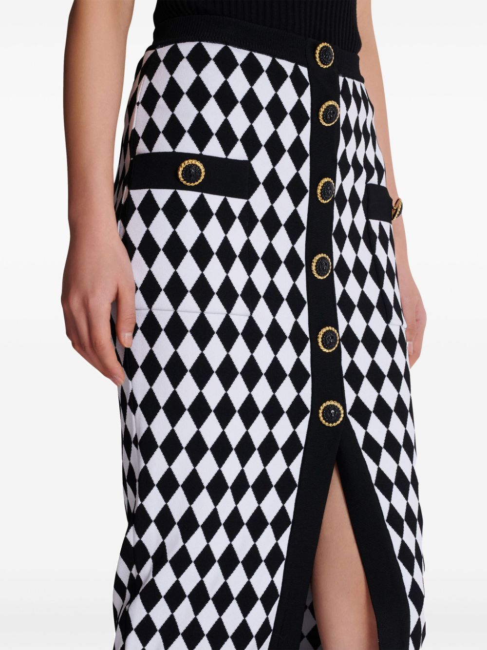 Balmain Black Knitted Skirt with Diamond Pattern image 1