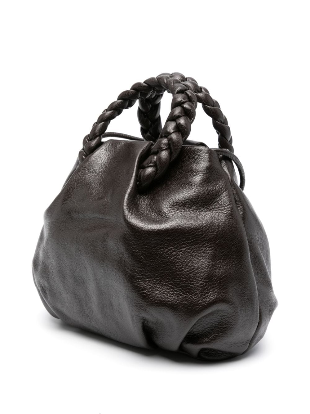 HEREU Brown Leather Handbag with Braided Handles image 4