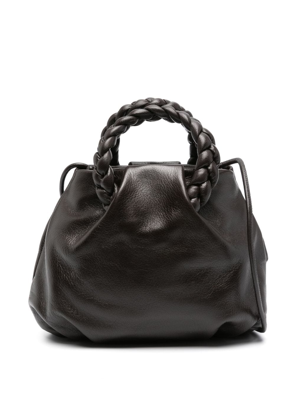 HEREU Brown Leather Handbag with Braided Handles image 0