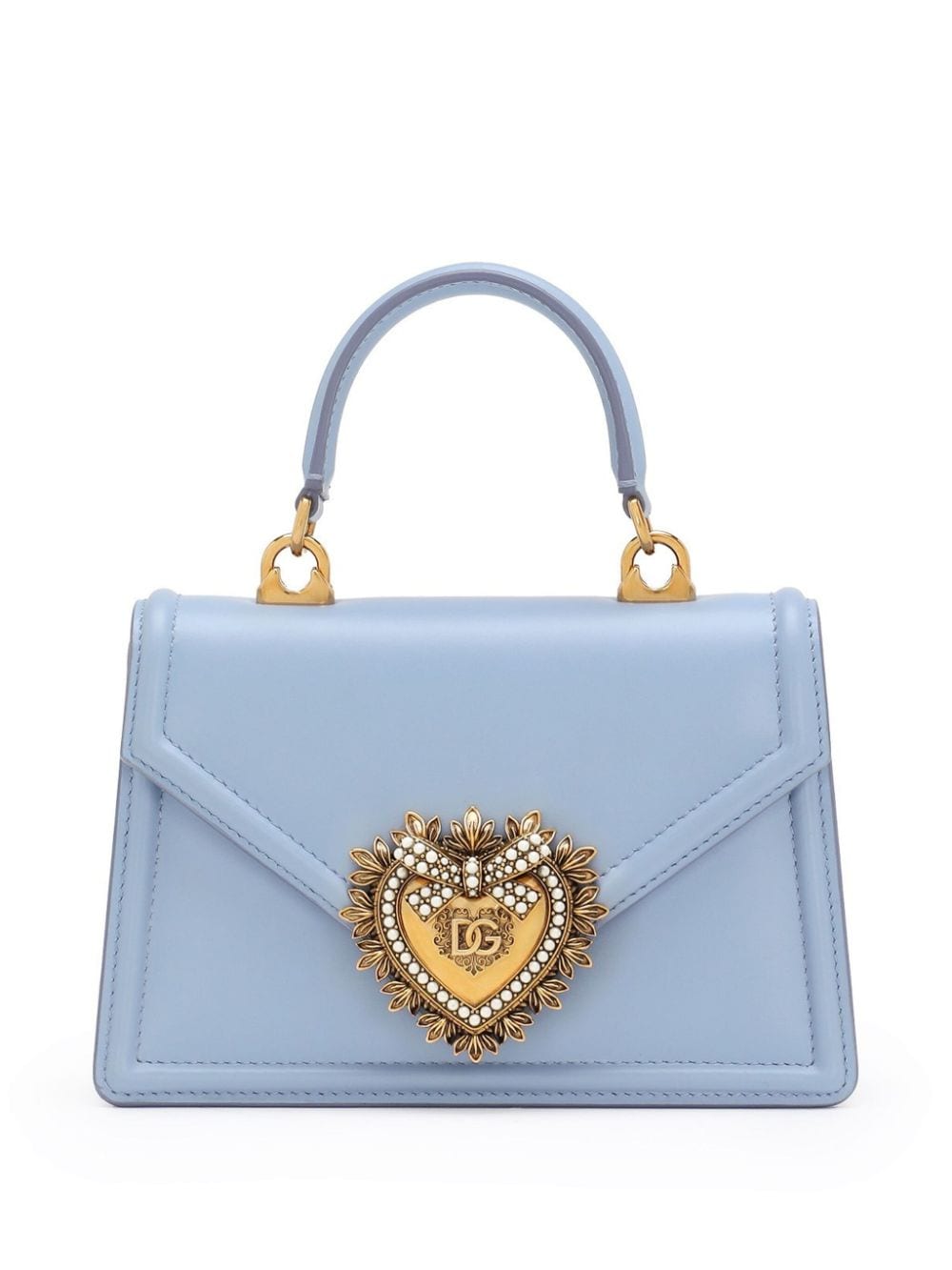 Dolce & Gabbana Clear Blue Leather Shoulder Bag with Logo Plaque image 0