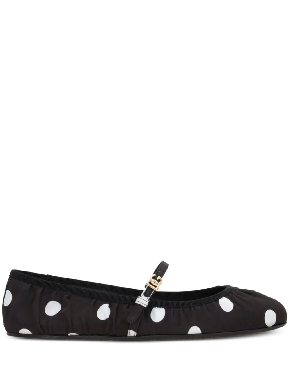 Dolce & Gabbana Black Leather Polka Dot Buckle-Strap Flat Shoes image 0