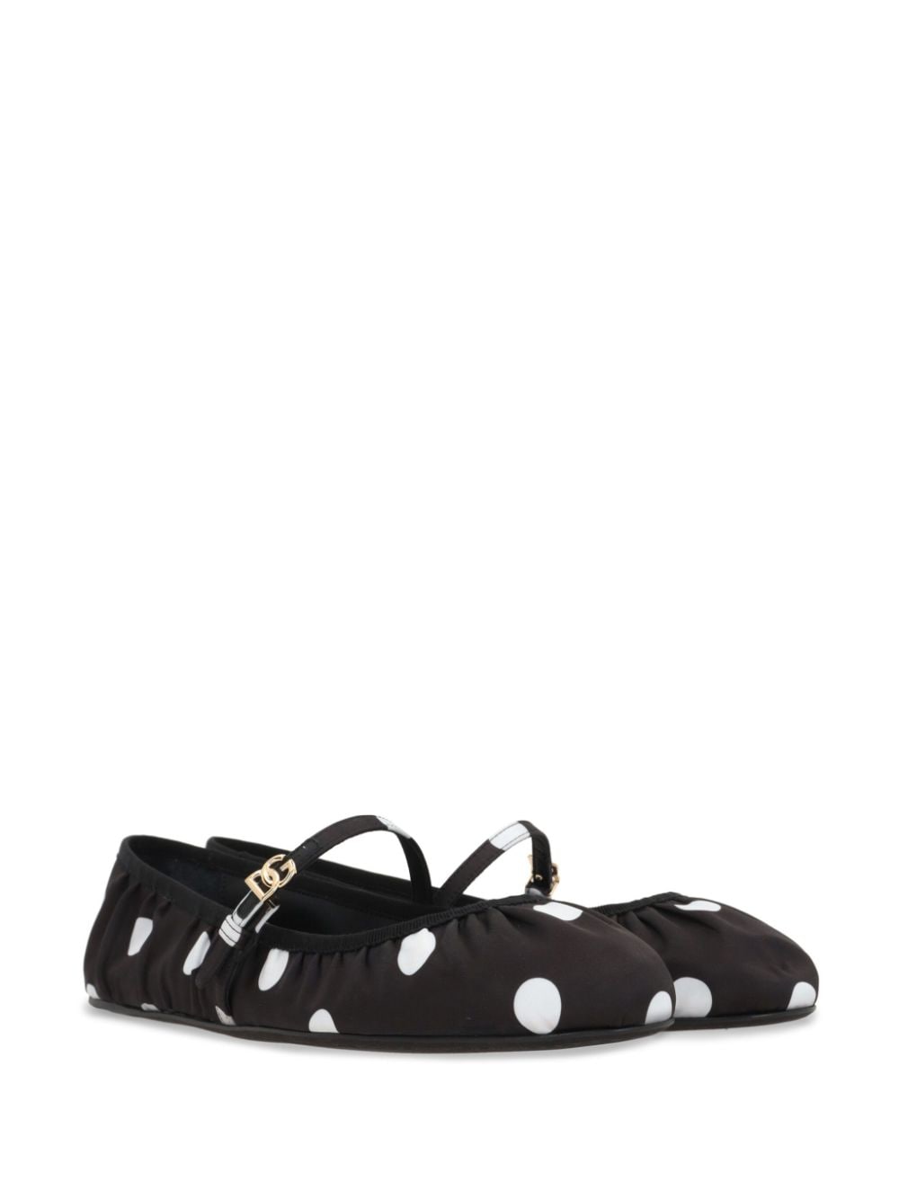 Dolce & Gabbana Black Leather Polka Dot Buckle-Strap Flat Shoes image 3