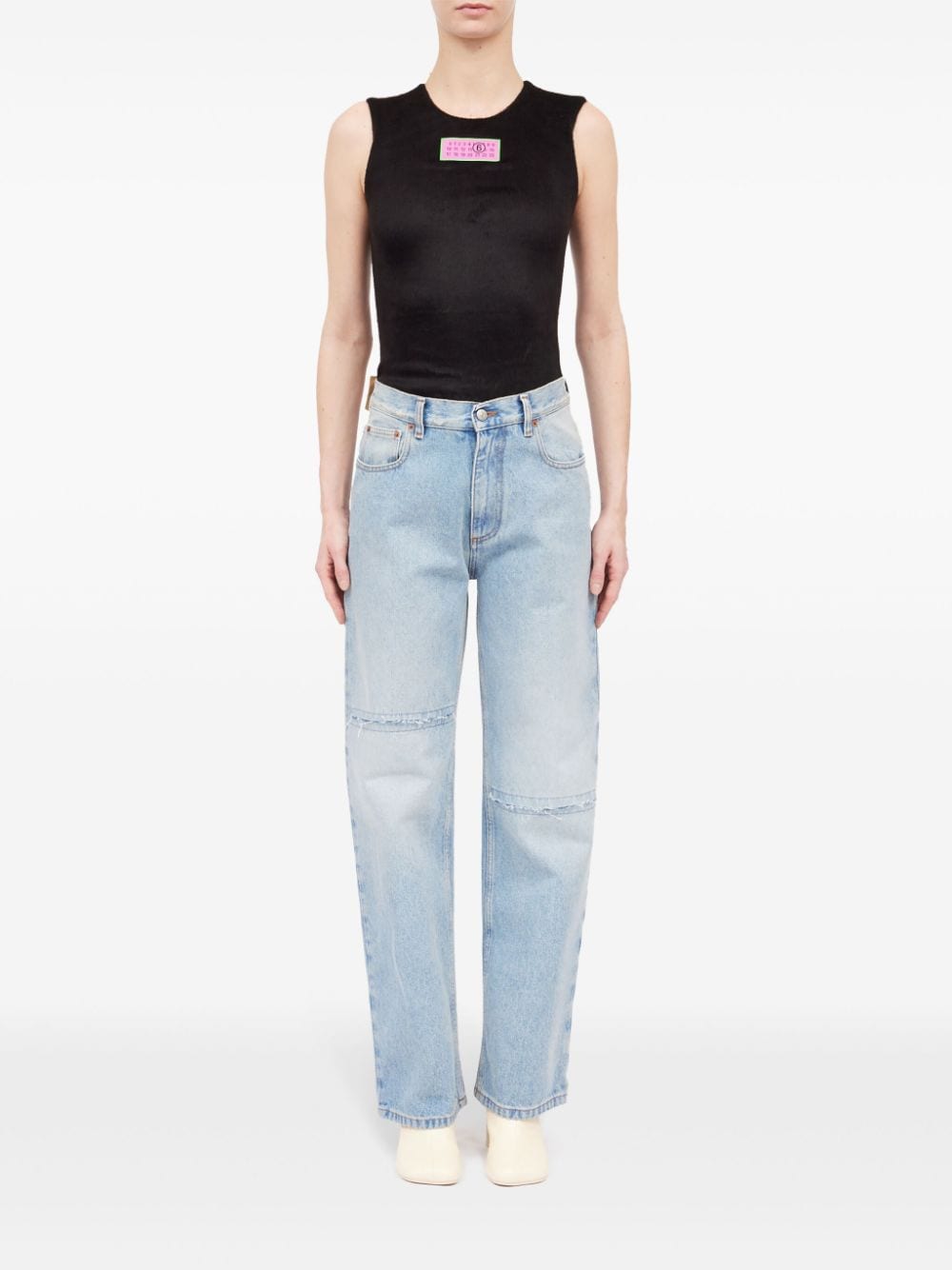 MM6 Maison Margiela Distressed High-Waisted Straight Leg Jeans - Light Blue image 1