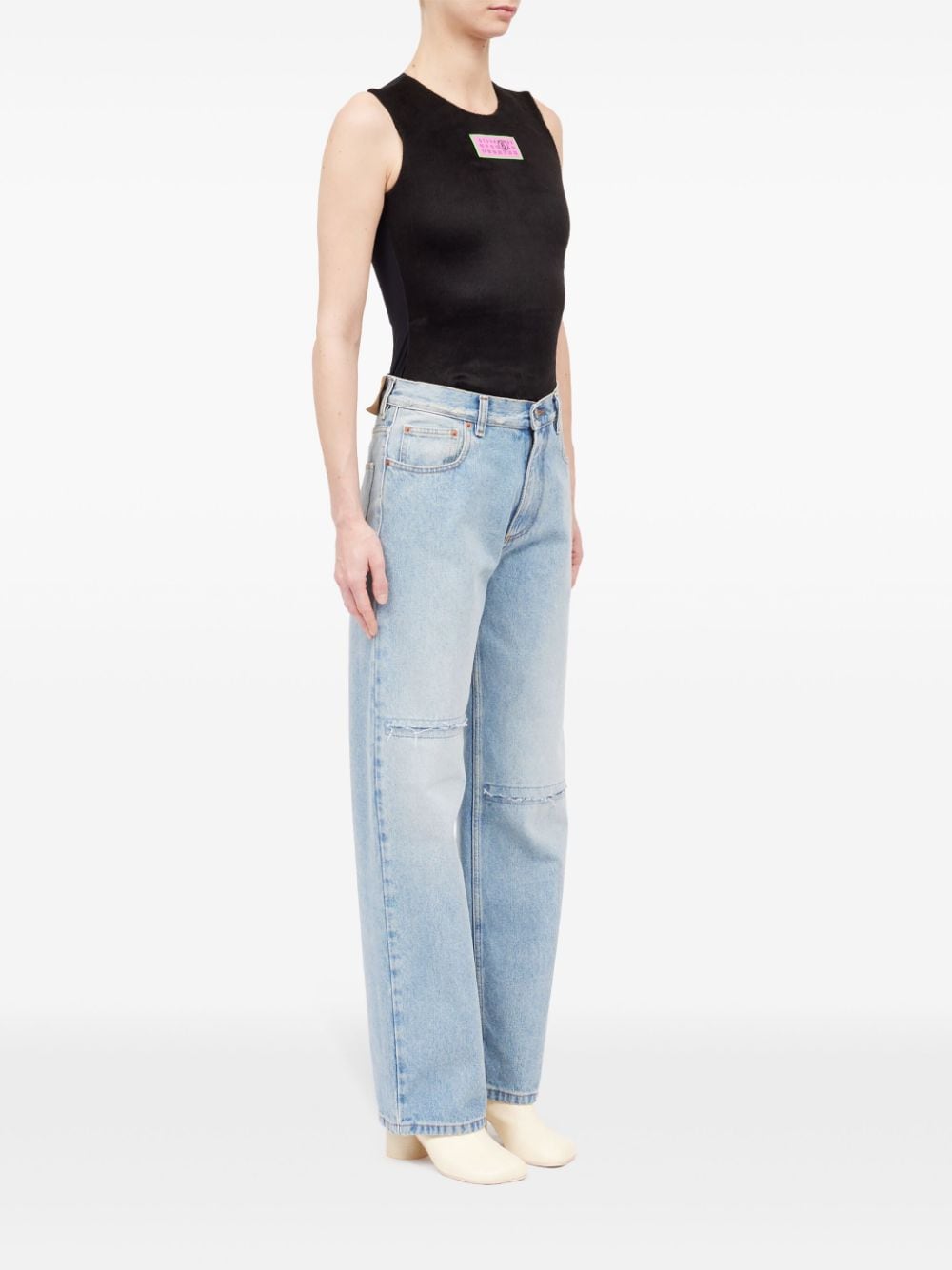 MM6 Maison Margiela Distressed High-Waisted Straight Leg Jeans - Light Blue image 2