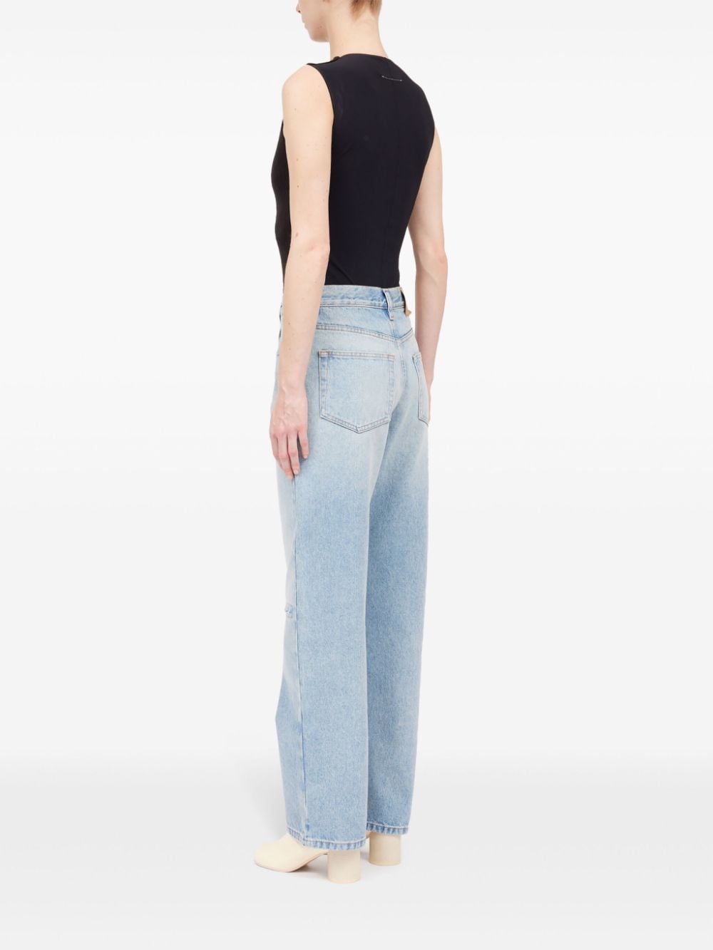 MM6 Maison Margiela Distressed High-Waisted Straight Leg Jeans - Light Blue image 3