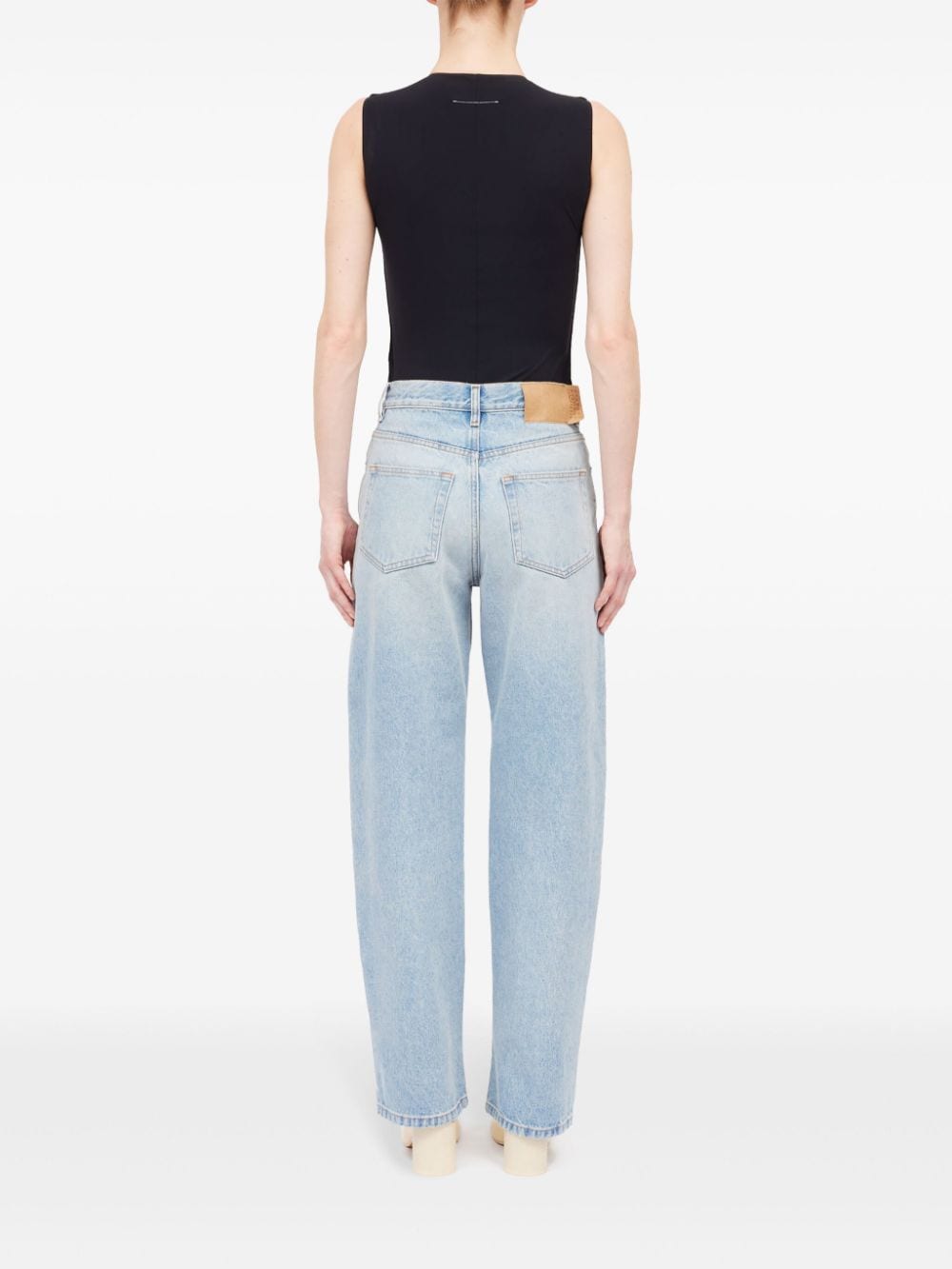 MM6 Maison Margiela Distressed High-Waisted Straight Leg Jeans - Light Blue image 4