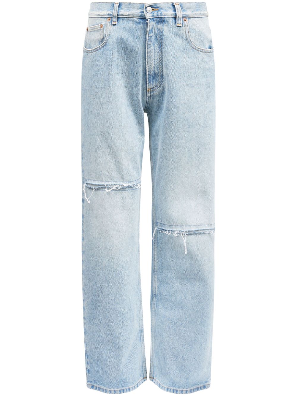 MM6 Maison Margiela Distressed High-Waisted Straight Leg Jeans - Light Blue image 0