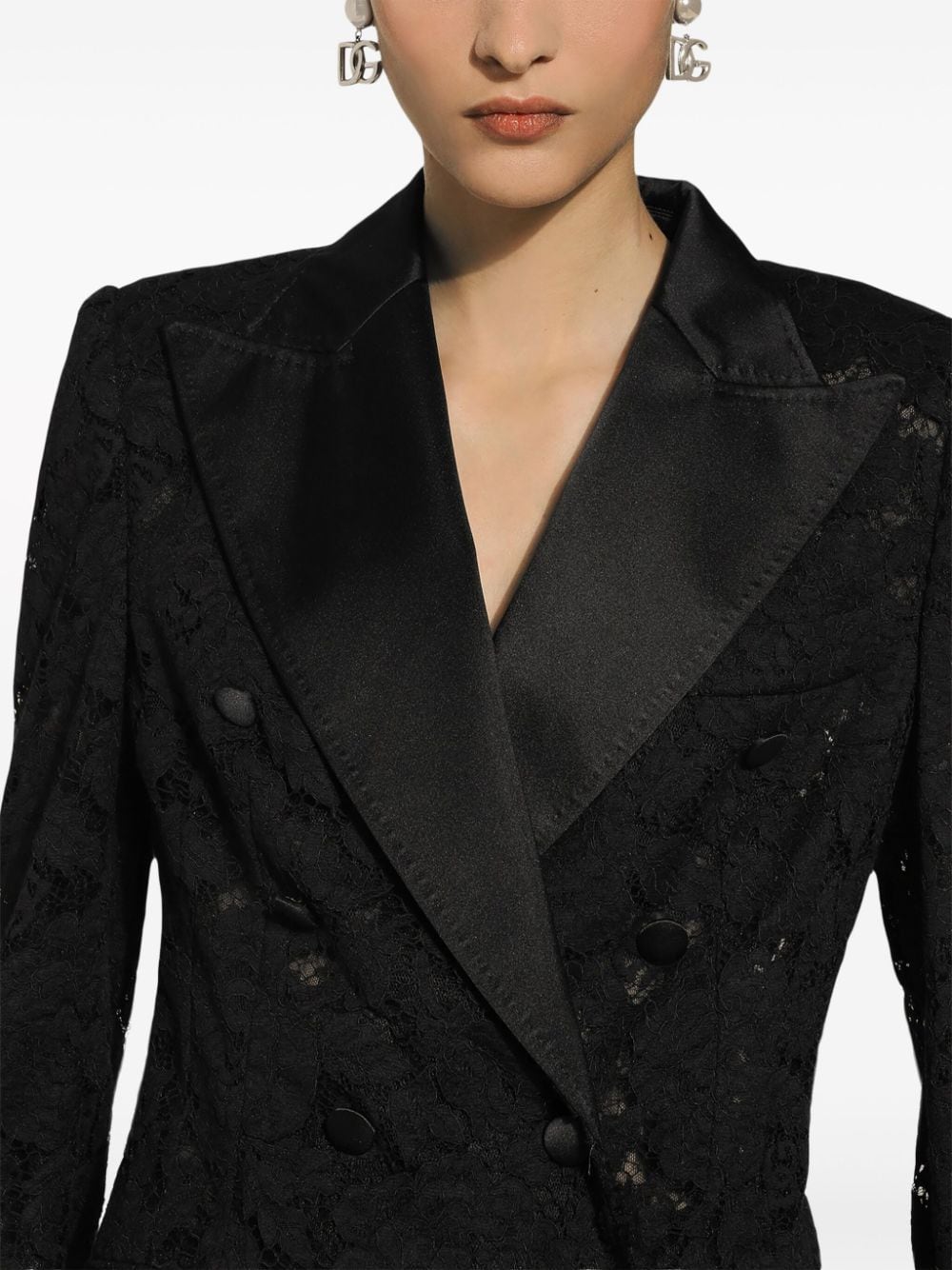 Dolce & Gabbana Black Floral-Lace Detail Double-Breasted Jacket image 1