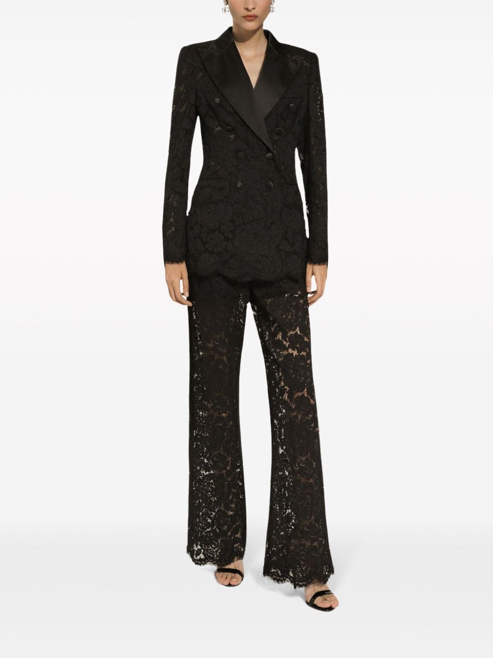 Dolce & Gabbana Black Floral-Lace Detail Double-Breasted Jacket image 2