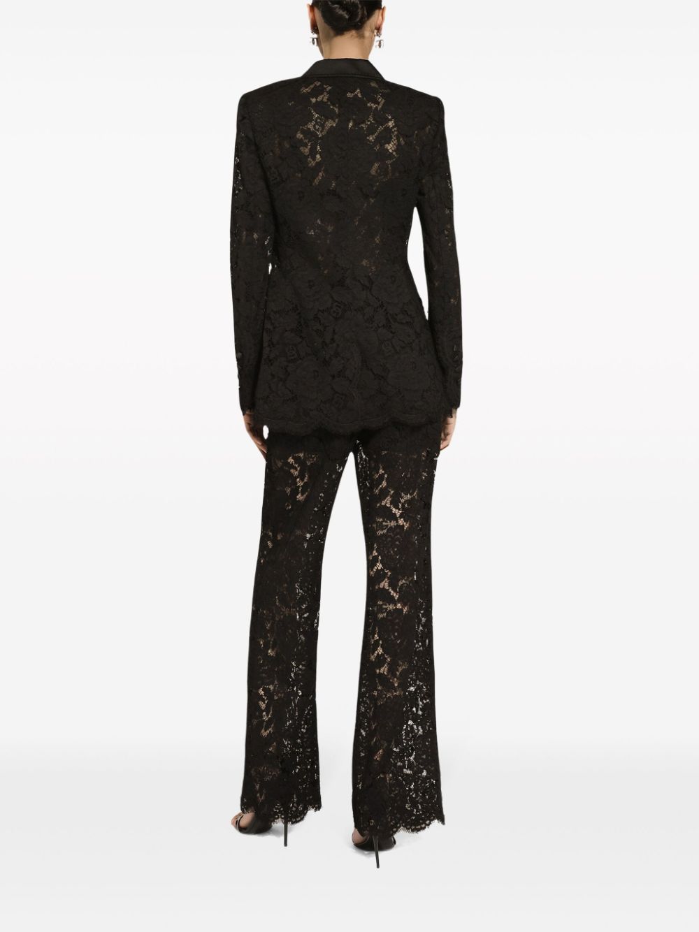 Dolce & Gabbana Black Floral-Lace Detail Double-Breasted Jacket image 4