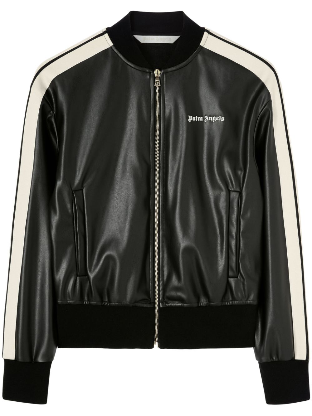 Palm Angels Black Embroidered Logo Leather Jacket image 0