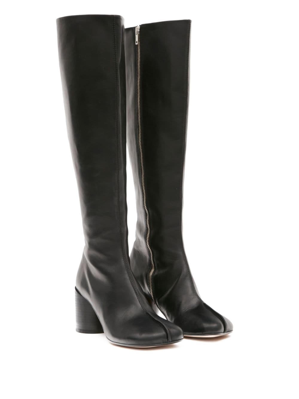 MM6 Maison Margiela Tabi Toe Side Zip Black Leather Boots image 5