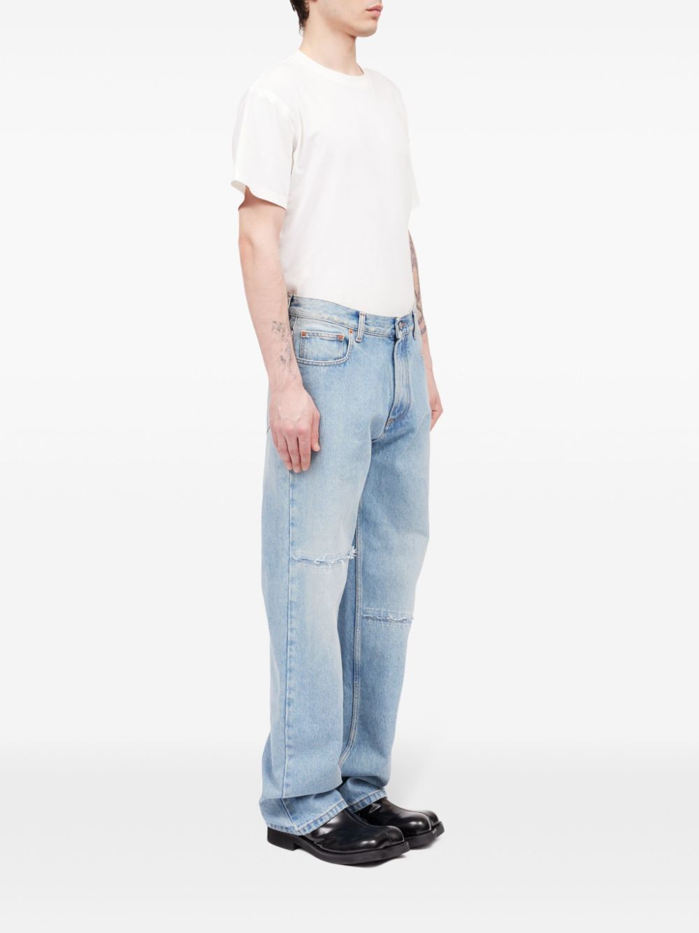 MM6 Maison Margiela Distressed Straight Leg Jeans - Light Blue image 3