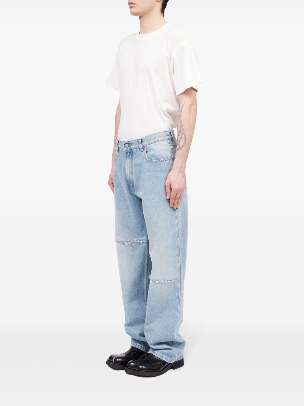 MM6 Maison Margiela Distressed Straight Leg Jeans - Light Blue image 5