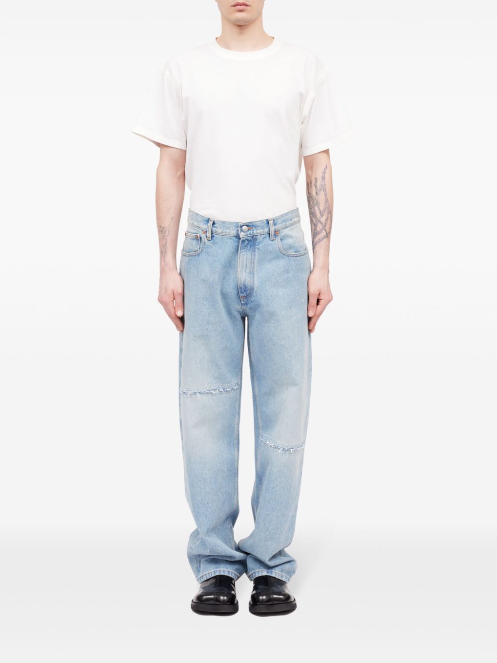 MM6 Maison Margiela Distressed Straight Leg Jeans - Light Blue image 6