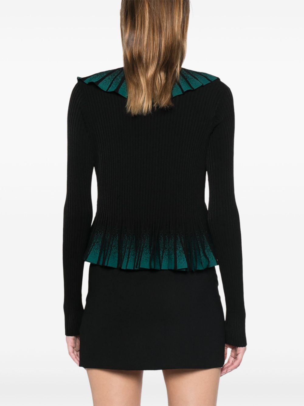 Emporio Armani Black Ribbed Knit Sweater with Ruffled Detailing image 3