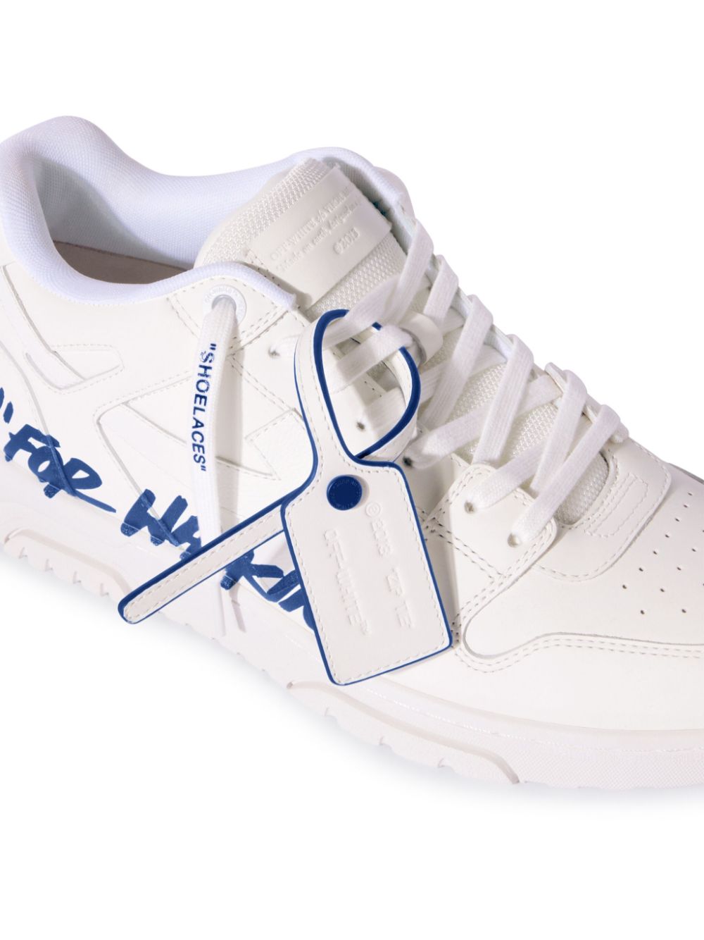 Off-White Low Top Sneakers with Clear Blue Detail image 2