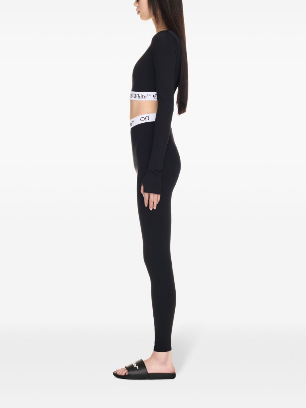 Off-White Black Scuba Jersey Crop Top with Logo Underband image 2