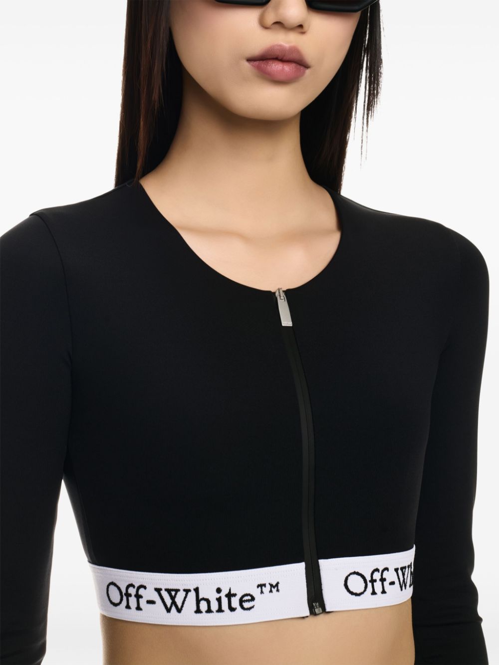 Off-White Black Scuba Jersey Crop Top with Logo Underband image 4