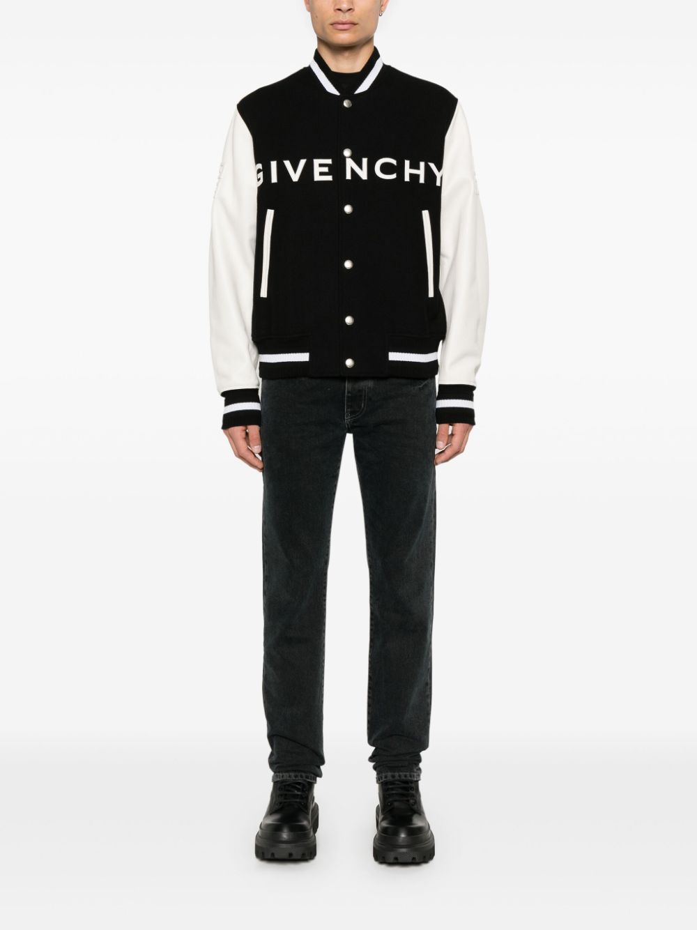 Givenchy Black Logo-Print Varsity Jacket image 3