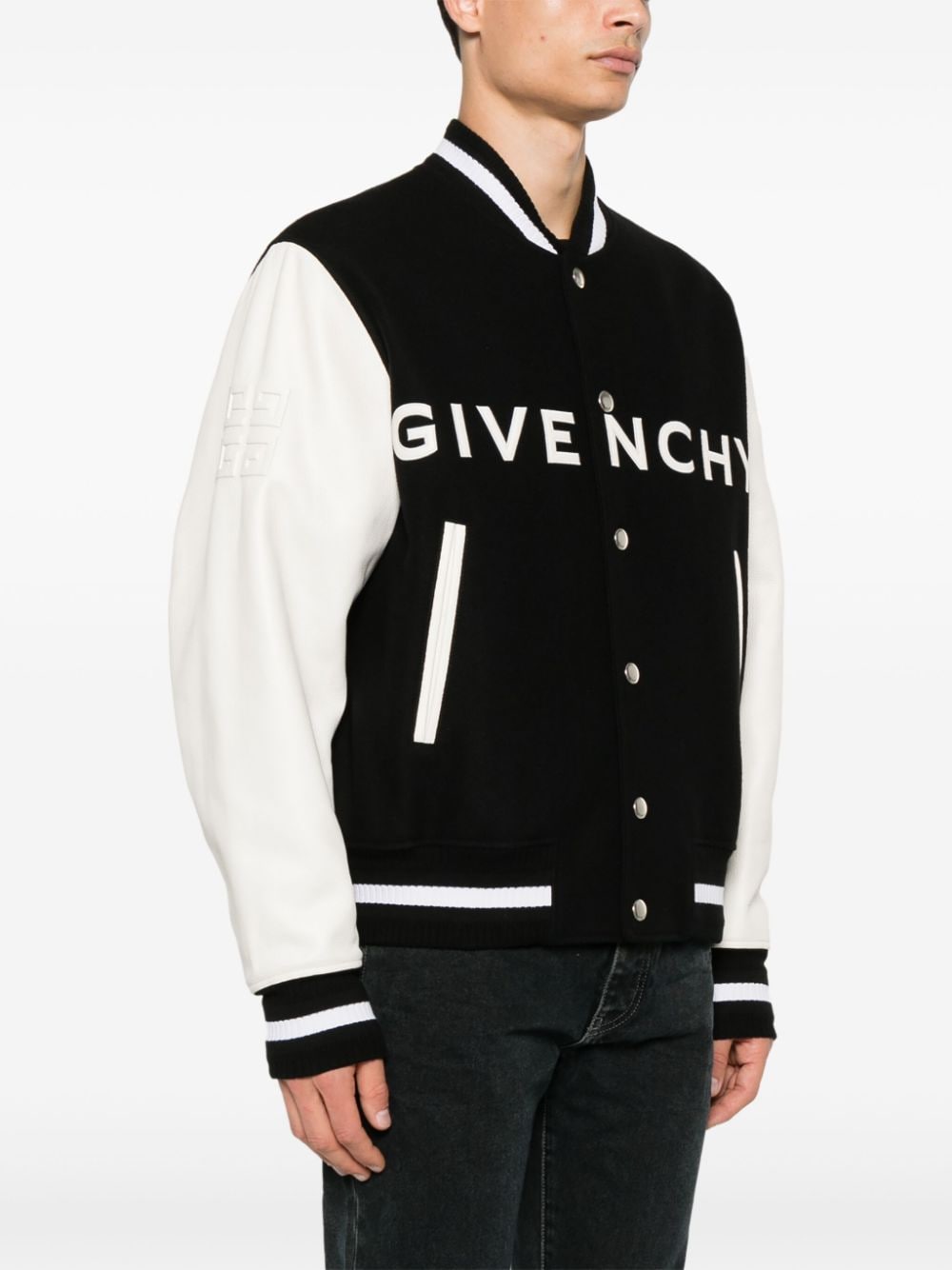 Givenchy Black Logo-Print Varsity Jacket image 4