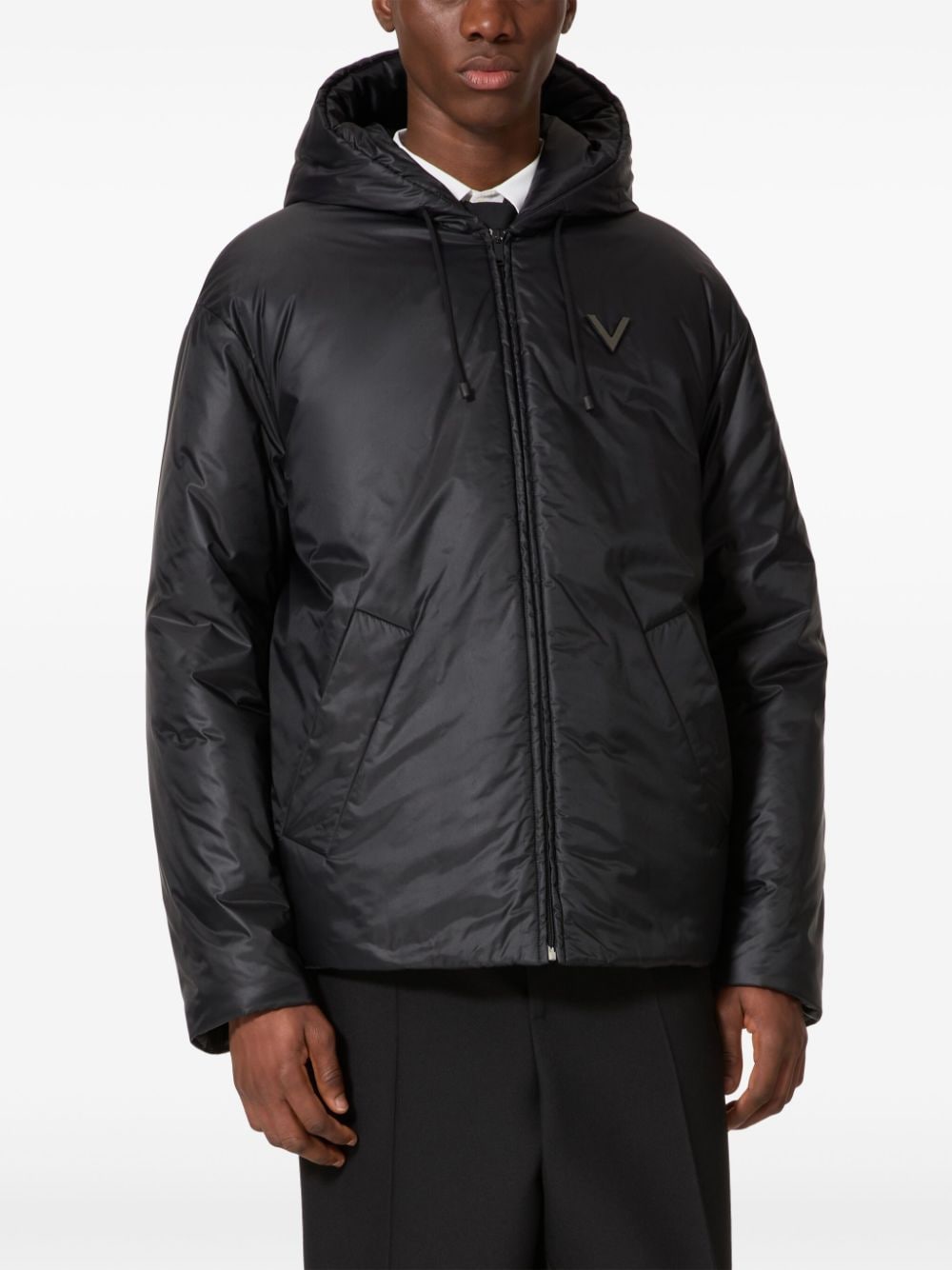 Valentino Black Padded Coat with Drawstring Hood image 1