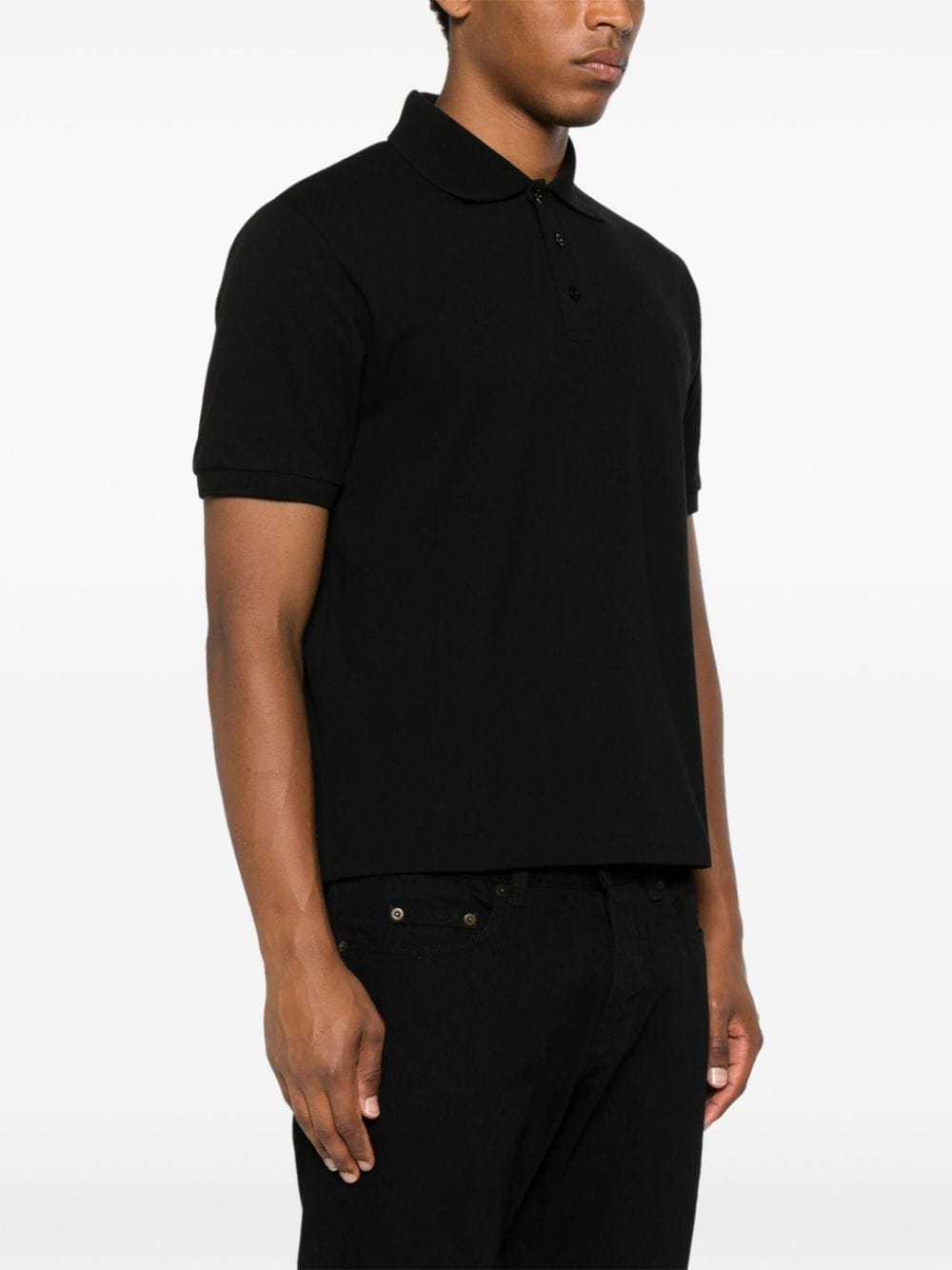 Saint Laurent Black Cotton Blend Polo Shirt with Embroidered Logo image 1