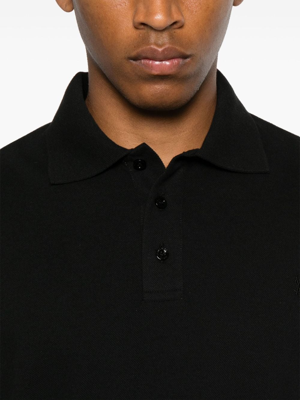 Saint Laurent Black Cotton Blend Polo Shirt with Embroidered Logo image 3