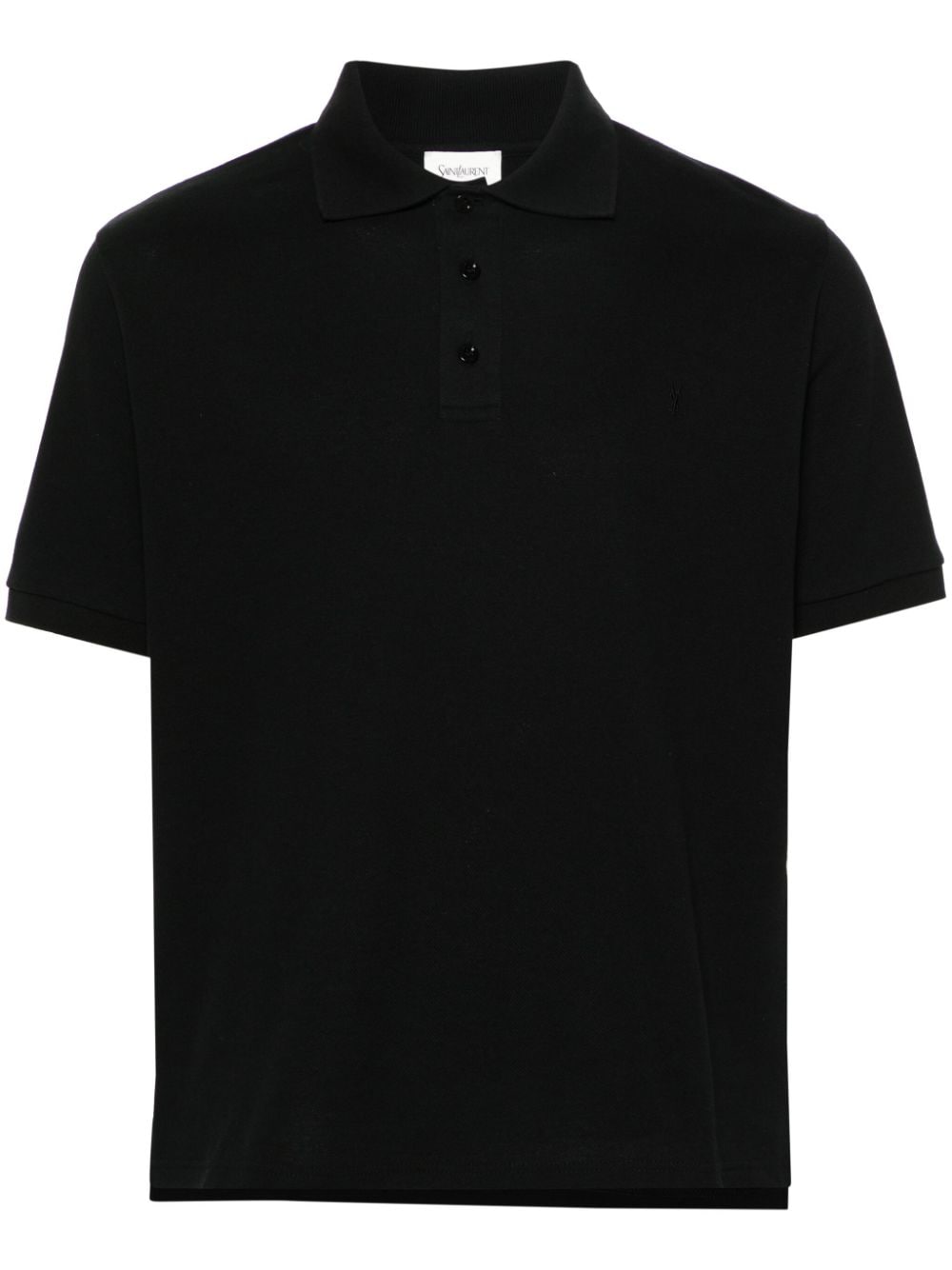 Saint Laurent Black Cotton Blend Polo Shirt with Embroidered Logo image 0