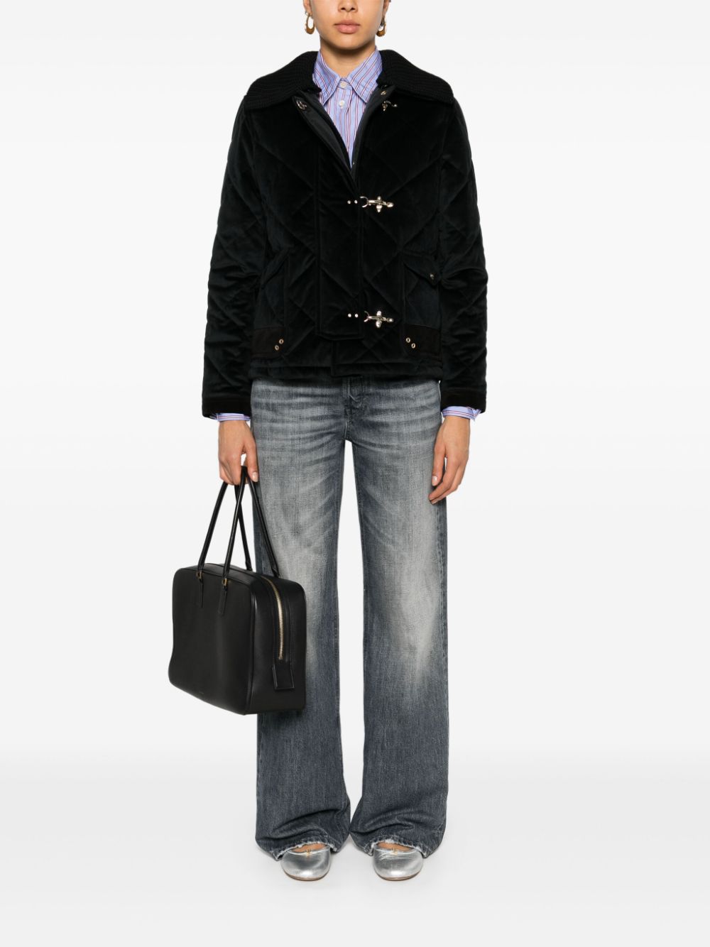 Women's Black Velvet-Effect Fay Jacket with Gancini Buckle image 2